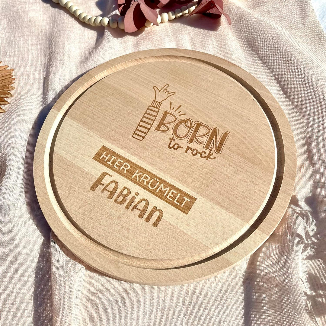 Frühstücksbrettchen mit Gravur individuelles rundes Holzbrett mit Name für Kinder, Mädchen & Jungen