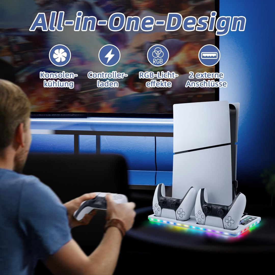 Wigearss PS5/PS5 Slim/PS5 Pro Kühler Standfuss mit Dual Controller Ladegerät, PS5 Controller Ladesta