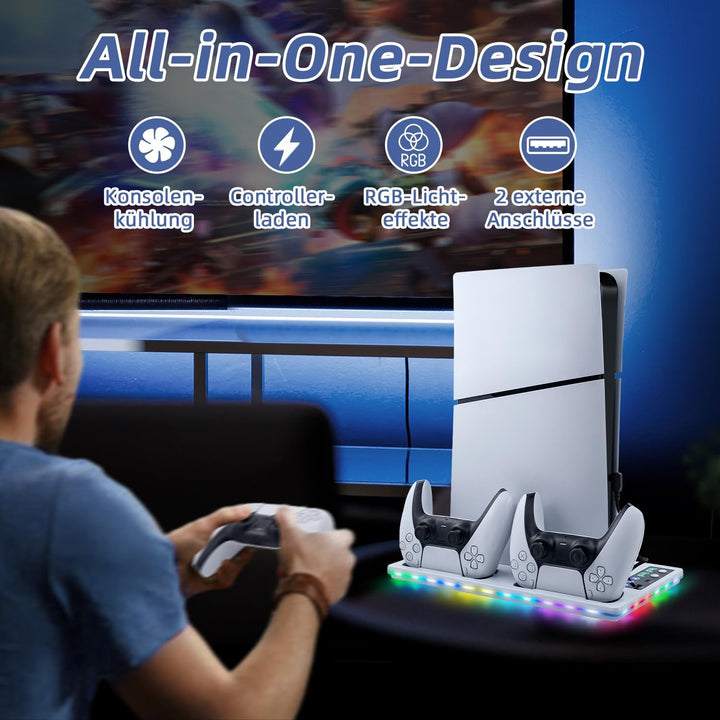 Wigearss PS5/PS5 Slim/PS5 Pro Kühler Standfuss mit Dual Controller Ladegerät, PS5 Controller Ladesta
