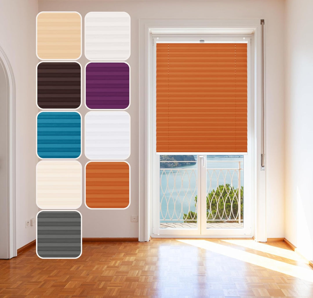 Domdeco Plissee 95x120cm Orange mit weiss lackierten Alu-Profilen, KlemmFix-Halterung zur Montage oh