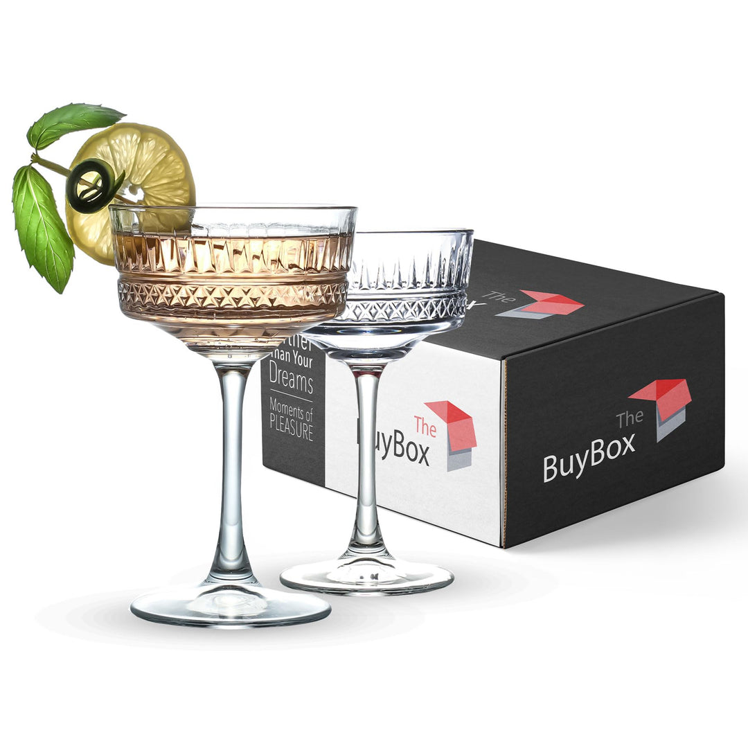 Vintage Coupé Gläser, 2er Set (8,8 oz/260 ml), Champagner, Wein, Martini, Cocktailgläser, Longdrinkg