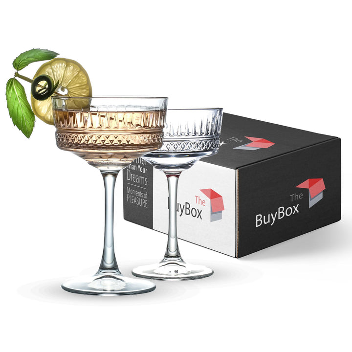 Vintage Coupé Gläser, 2er Set (8,8 oz/260 ml), Champagner, Wein, Martini, Cocktailgläser, Longdrinkg