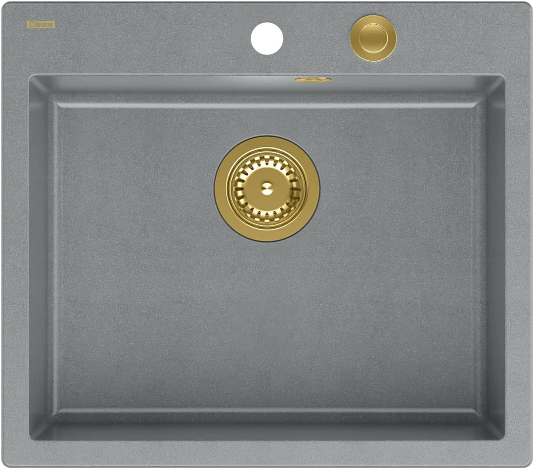 QUADRON Spülbecken Spüle Küche Grau & Golden | Grösse 57 x 50 x 22 cm | Granit Granitspüle MORGAN 11