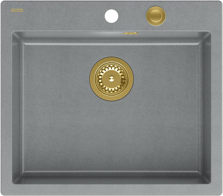 QUADRON Spülbecken Spüle Küche Grau & Golden | Grösse 57 x 50 x 22 cm | Granit Granitspüle MORGAN 11