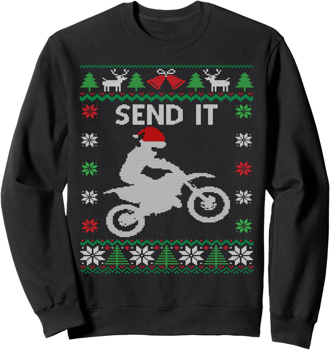 Send It Dirt Bike Riding Santa Motocross Ugly Christmas Sweatshirt