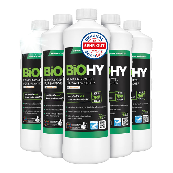 BiOHY Reinigungsmittel für Saugwischer mit Orangenduft (6 x 1 Liter) | 1:200 Konzentrat für alle Nas