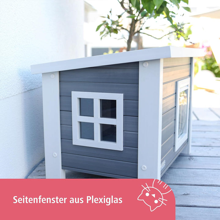 Kerbl ECO-Katzenhaus „Eli“, ECO-Recyclingmaterial, 60% Kunststoff / 40% Holz, Aufklappbares Dach, We