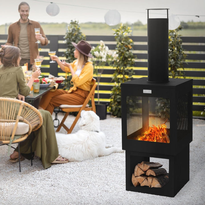 ML-Design Gartenkamin mit Schornstein 128x40 cm eckig, Stahl, Outdoor Gartenofen, Terrassenofen mit