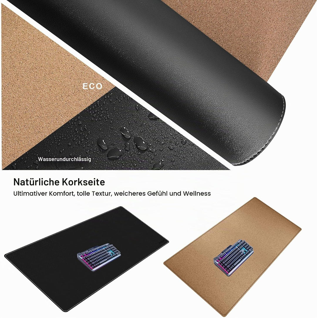 Mydours 80x50cm Premium Schreibtischunterlage, Grosse Schreibtischmatte aus Kork und PU Leder, Doppe