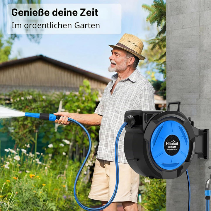 Himimi Ausziehbare Wand-Schlauchtrommel, 30 m + 2 m 1/2-Zoll-Schlauch, automatische Schlauchaufrolle