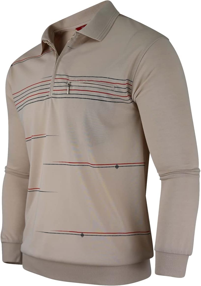 Soltice Herren Langarm Poloshirt mit Brusttasche, Polohemd mit kariert, Gestreiftem Kragen, Blousons