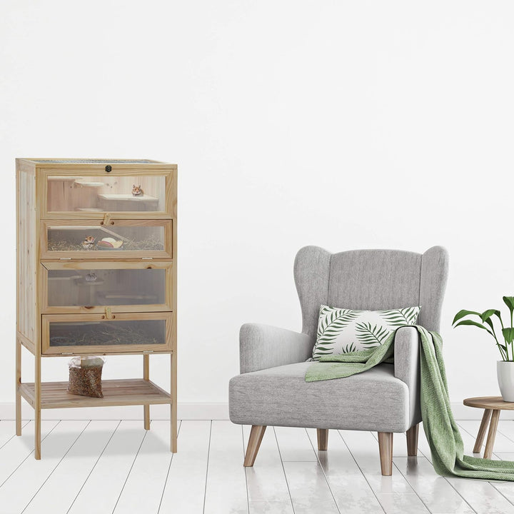 Relaxdays Hamsterkäfig aus Holz, 3 Etagen, Klappen, Sichtfenster, Gitterdach, Nagerkäfig XXL, HBT: 1