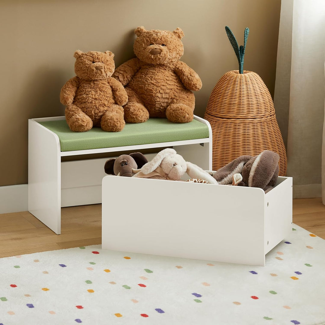 SoBuy KMB80-W Kinder Spielzeugtruhe Spielzeugkiste Aufbewahrungsbox Schuhbank mit Sitzkissen Sitzban