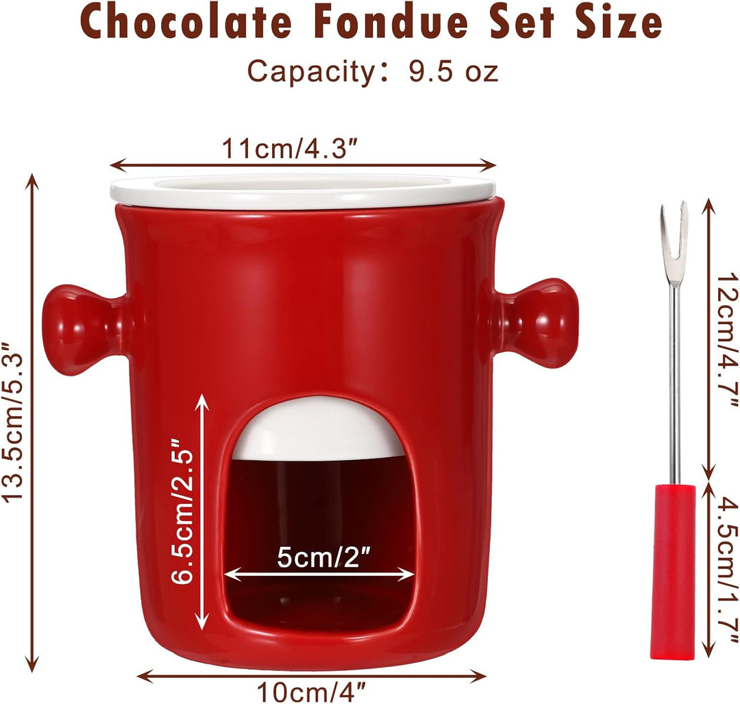 SUMNACON Keramike Schokofondue-Topf-Set mit 2 Gabeln, Schoko Fondueset,Käsefondue für Schokolade Käs