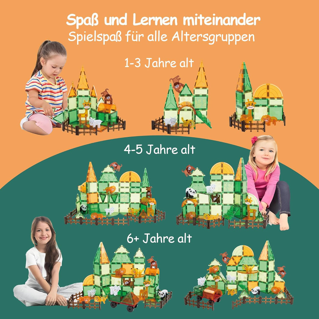 Olvy Magnetische Bausteine STEM Spielzeug Magnetbausteine ab 3 Jahre Dschungel, Dschungel