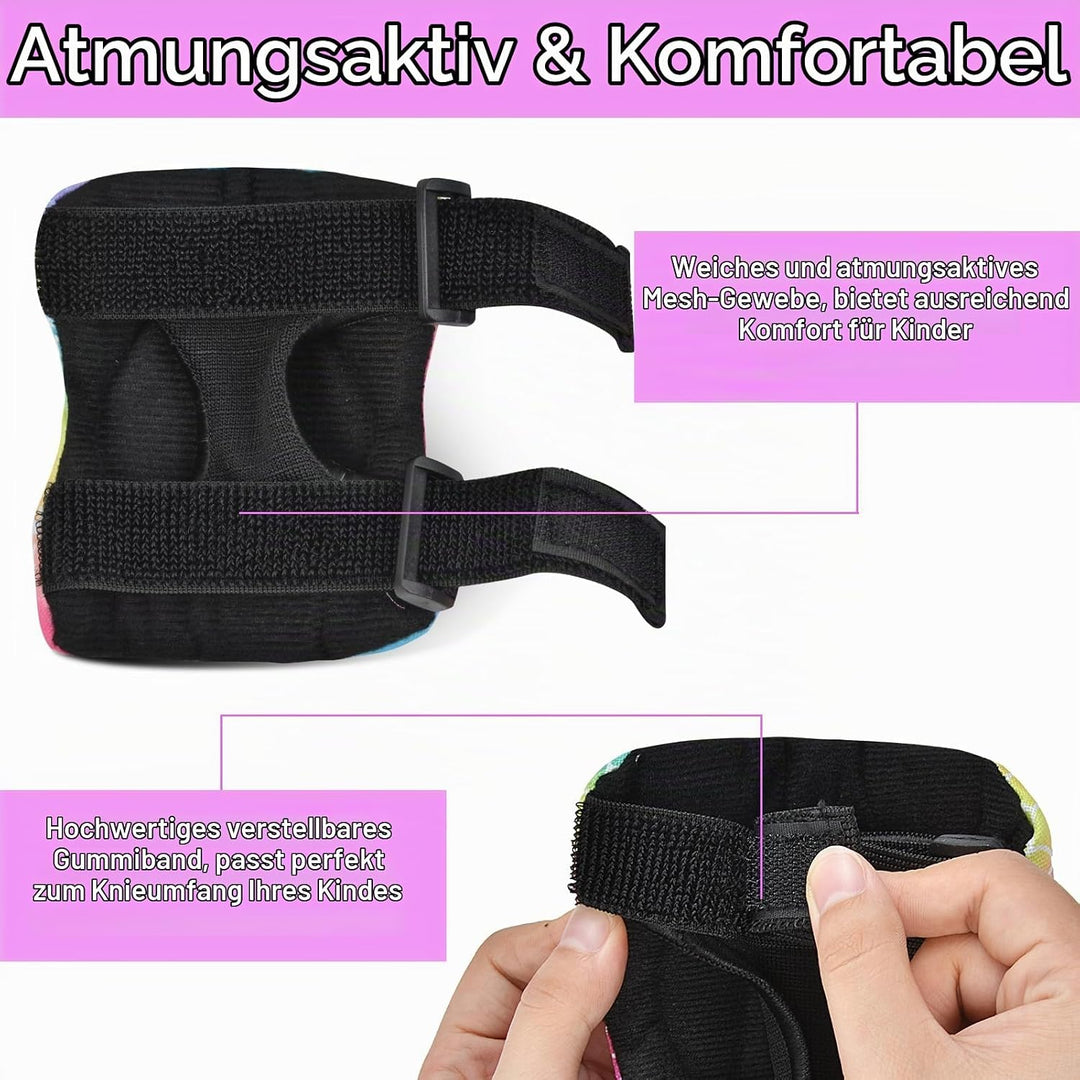 Knieschützer für Kinder Ellenbogenschützer Handgelenkschützer mit Kordelzug-Netztasche, Schutzausrüs