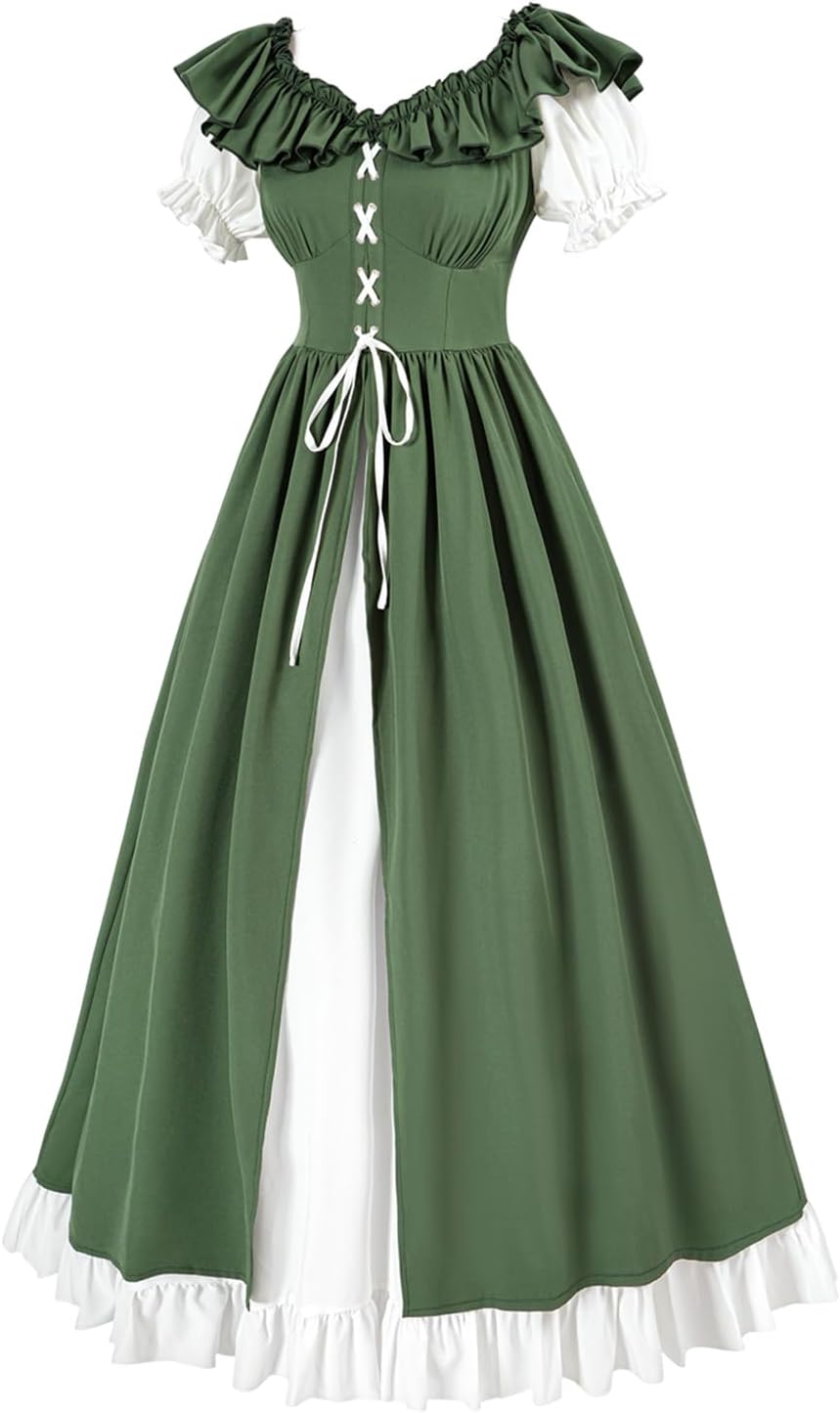 CR ROLECOS Renaissance Kleid Kurzarm Mittelalter Kleidung Damen Puffärmel Viktorianisches Ballkleid