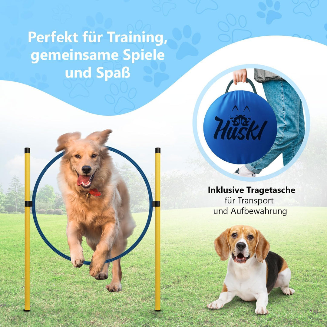 Agility Set Hunde Klein und Gross aus Tunnel für Hunde, Agility Stangen, Hürdenstange, Agility Ring
