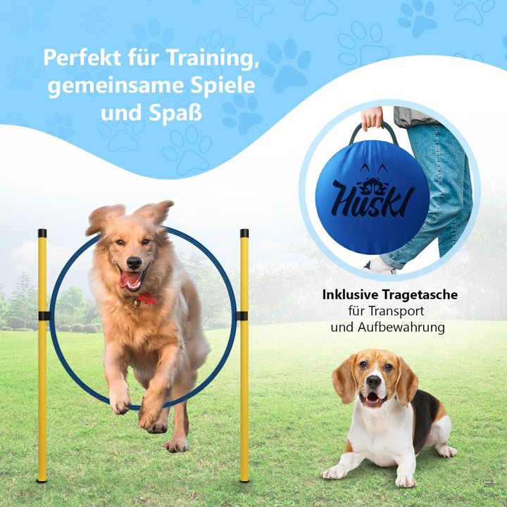 Agility Set Hunde Klein und Gross aus Tunnel für Hunde, Agility Stangen, Hürdenstange, Agility Ring