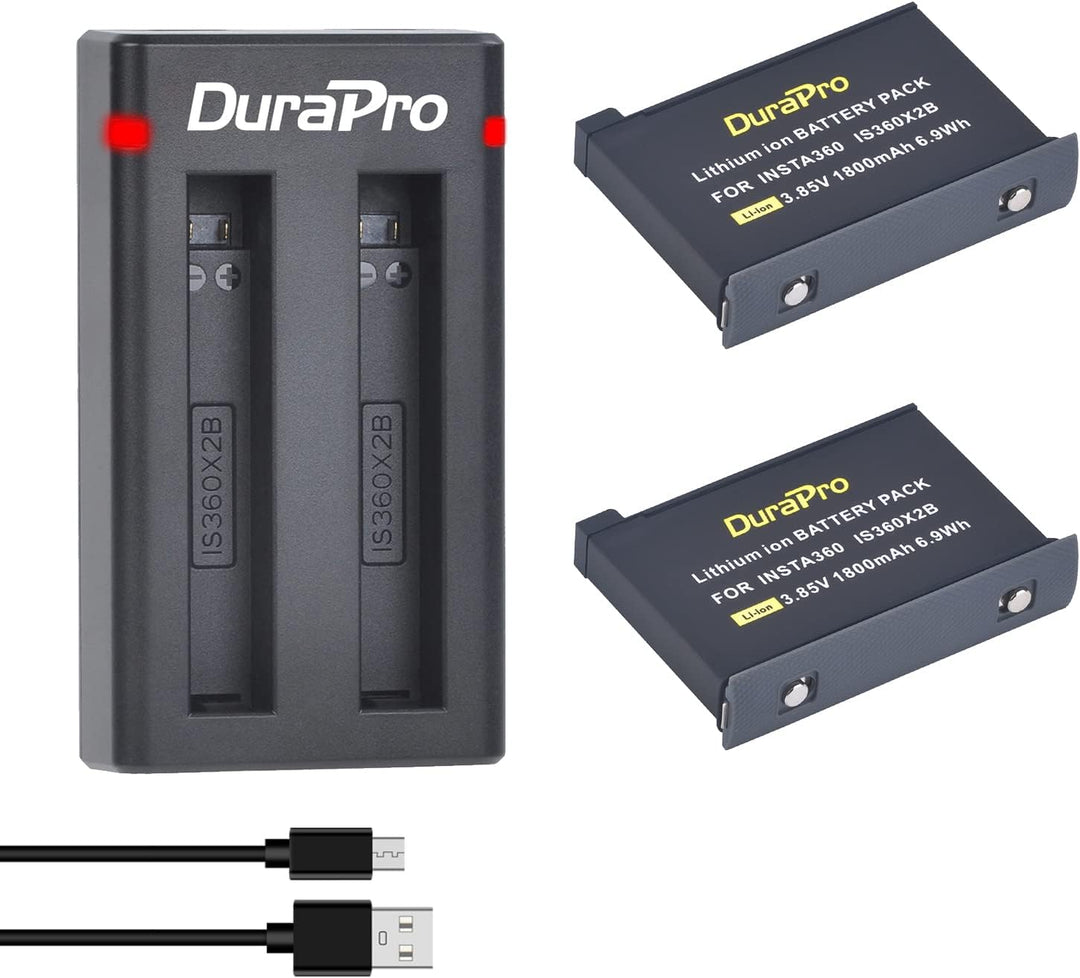 DuraPro 2X 1800mAh Akku + Dual USB Ladegerät mit Typ C-Port für Insta360 ONE X2 Kamera