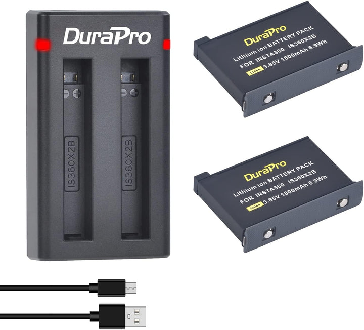 DuraPro 2X 1800mAh Akku + Dual USB Ladegerät mit Typ C-Port für Insta360 ONE X2 Kamera