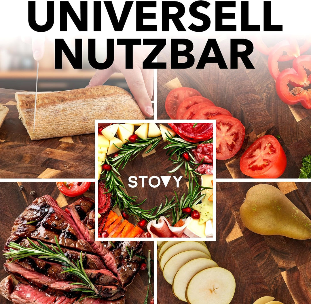 STOVY® Schneidebrett Holz – Stirnholz Schneidebrett aus massivem Akazienholz 40 x 30 x 3cm – Antibak