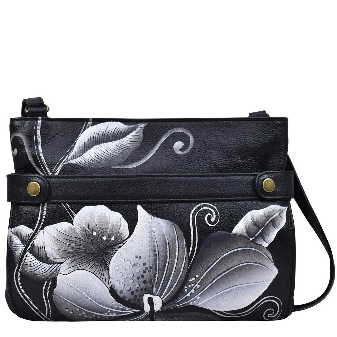 Anna by Anuschka Damen Medium Crossbody Midnight Floral Black, Midnight Floral Black