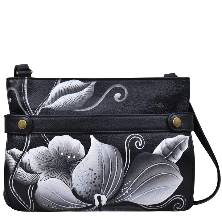 Anna by Anuschka Damen Medium Crossbody Midnight Floral Black, Midnight Floral Black