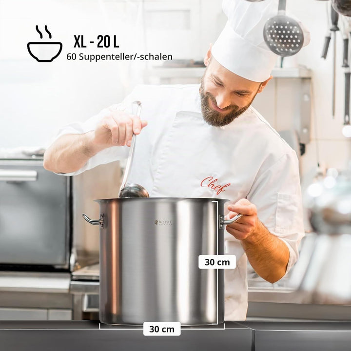 Royal Catering RCST-21E3 Edelstahltopf mit Deckel Edelstahlkochtopf Kochtopf Induktion (20 Liter, Bo