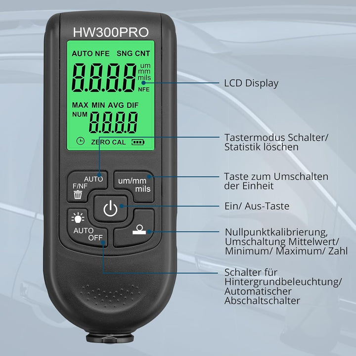 ALLmeter Schichtdickenmessgerät lackschichtdickenmessgerät Lackmessgerät Auto Messbereich 0 bis 2000
