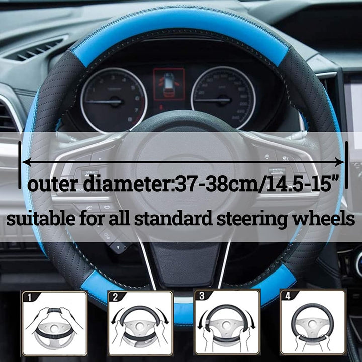 ZATOOTO Lenkradbezug Auto, Lenkradbezug Leder, 37-38cm, Anti Rutsch, Universal, Blau, Blau