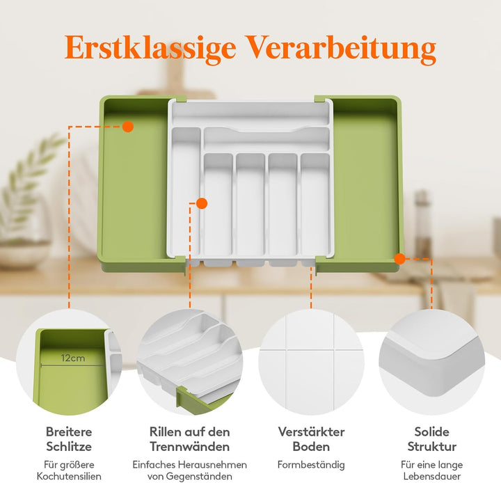 Lifewit Besteckkasten für Schubladen, erweiterbarer Besteckeinsatz für Küchenschubladen, verstellbar