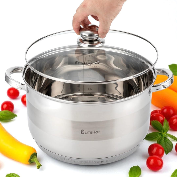 EliteHoff Kochtopf, 7-Lagen Edelstahl Topf Induktion Kochtöpfe Nudeltopf Suppentopf mit Glasdeckel f