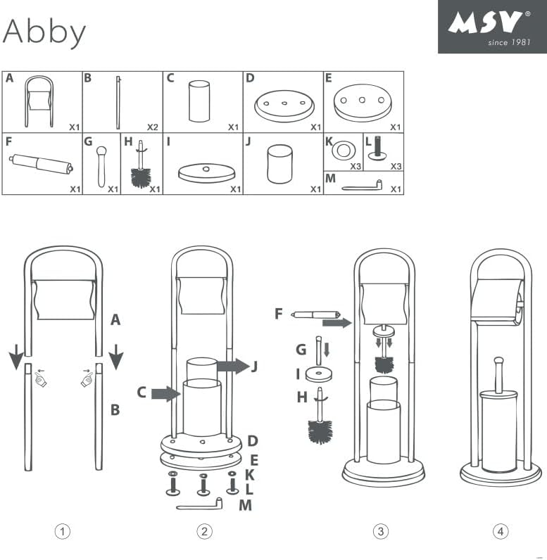 MSV Bad Serie Abby Stand WC Garnitur mit herausnehmbaren Innenbehälter für die WC Bürste Schwarz
