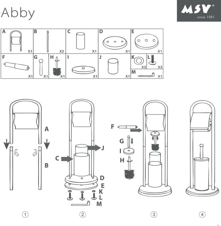 MSV Bad Serie Abby Stand WC Garnitur mit herausnehmbaren Innenbehälter für die WC Bürste Schwarz