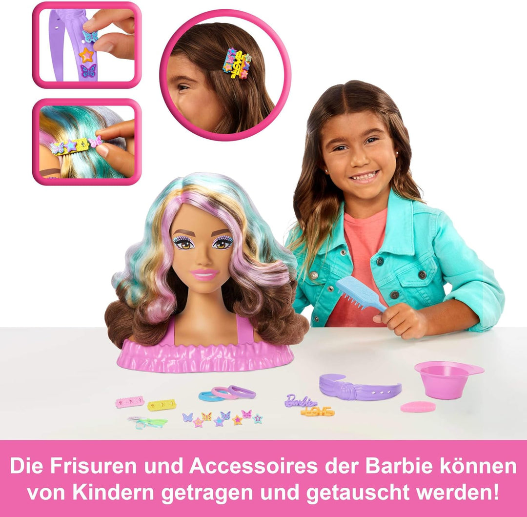 Barbie-Puppe Styling-Kopf, dunkelbraunes Haar mit mehr als 20 Styling-Zubehörteilen inklusive Stern,