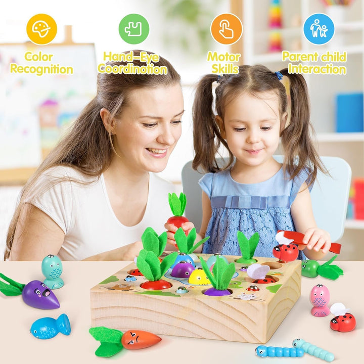 COOLJOY Montessori Spielzeug ab 1 2 3 Jahre | Karotten Steckspiel Holz l Magnetische Angelspie | Hol