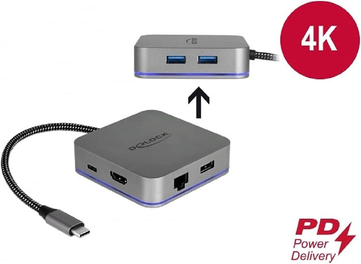 Delock 87742 USB Type-C™ Dockingstation für Mobilgeräte 4K - HDMI/Hub/LAN/PD 3.0 mit LED Beleuchtung