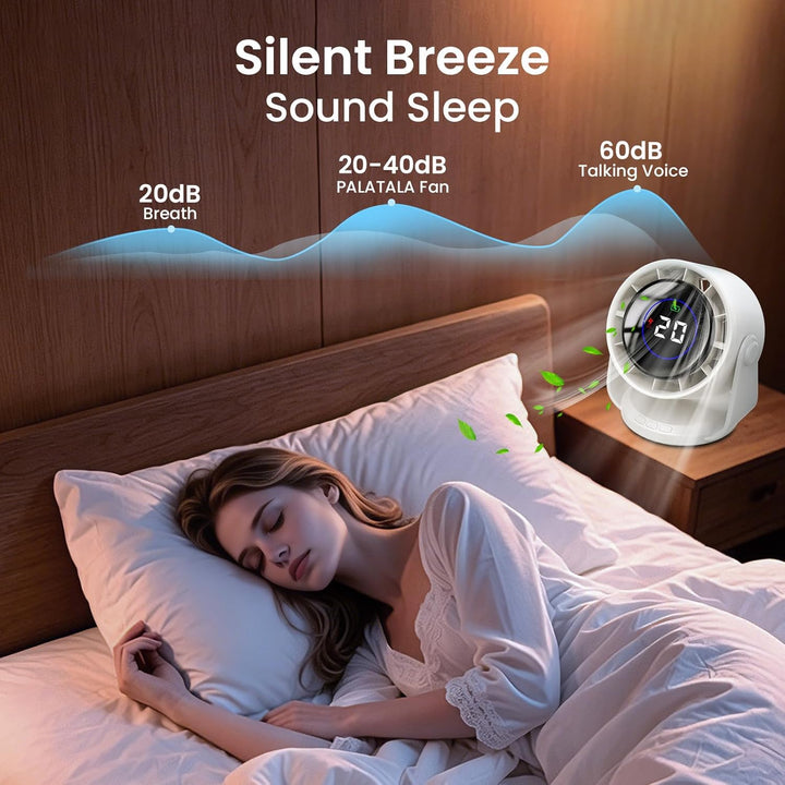 Tischventilator, Batterie USB Ventilator mit 11 Geschwindigkeitsstufen, 105°-Schwenkfunktion, LED-Di