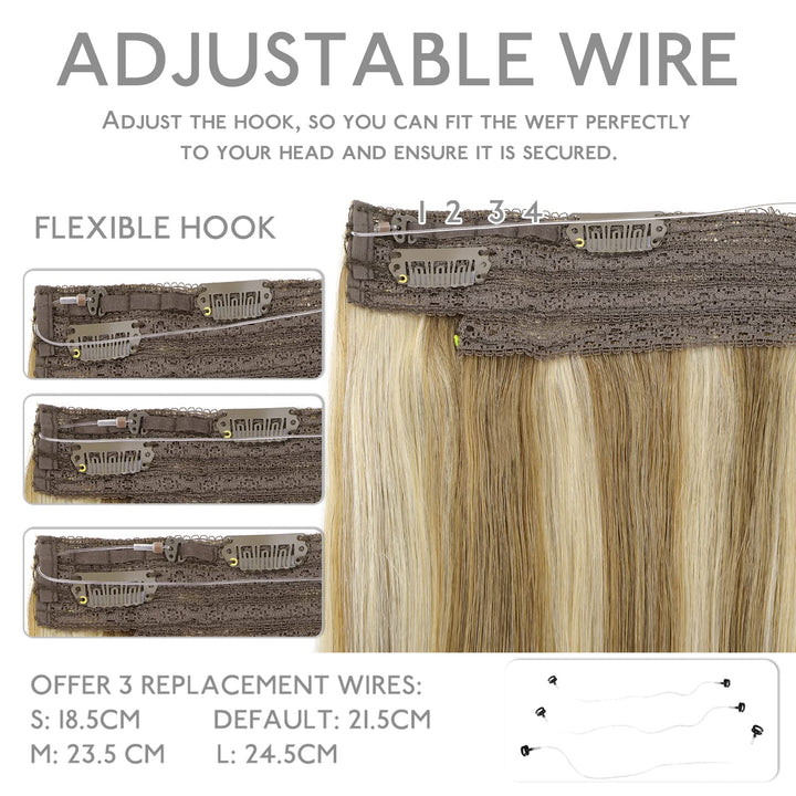 WENNALIFE Secret Hair Extensions Echthaar, 50cm 20 Inch 75g Ash Braun Highlights Goldblond Remy Haar
