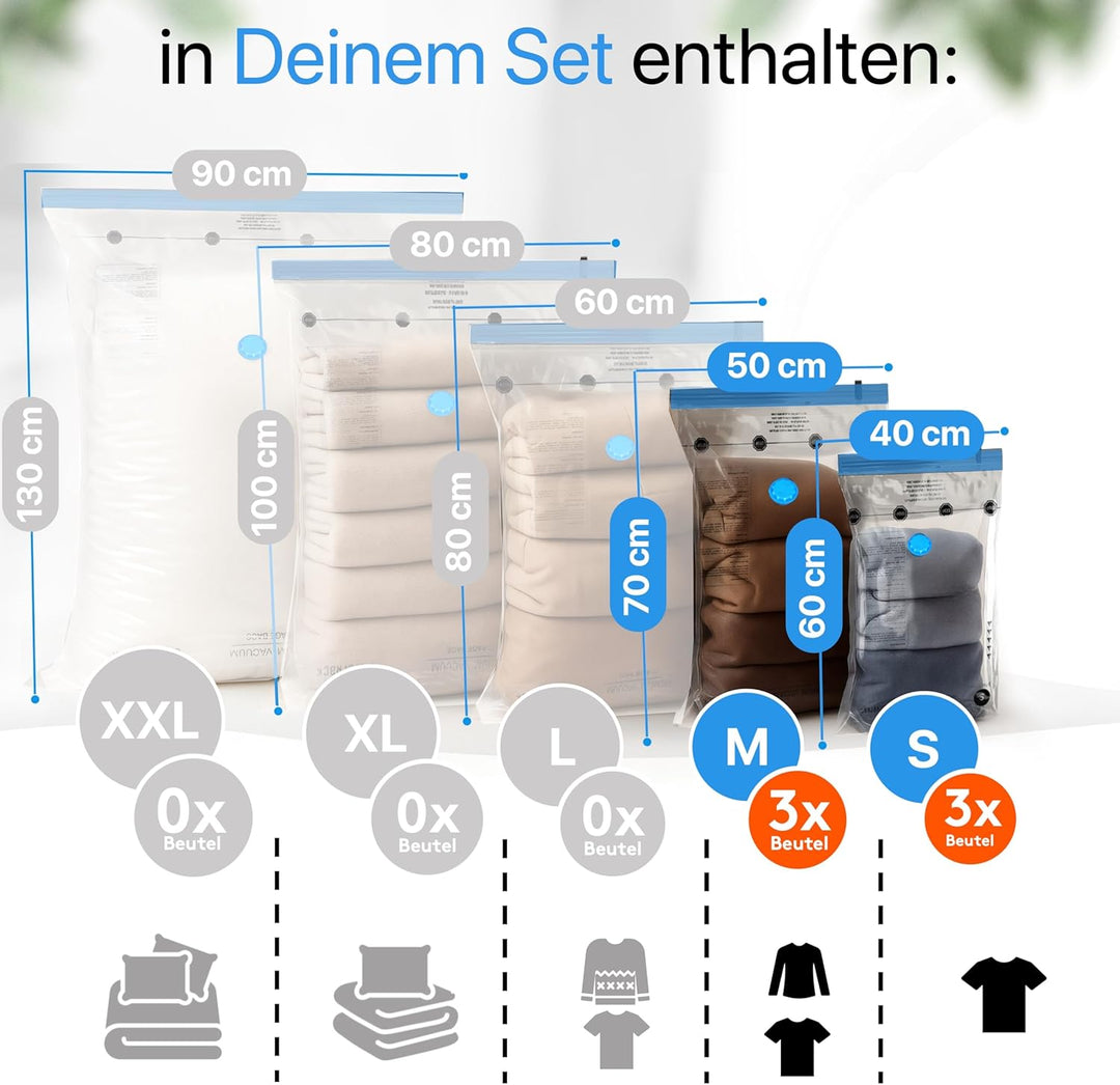 Vakuumbeutel für Kleidung [6 Stück] in (3x 40x60 cm / 3x 50x70 cm) - BPA Frei INKL. ETIKETTEN - Vaku