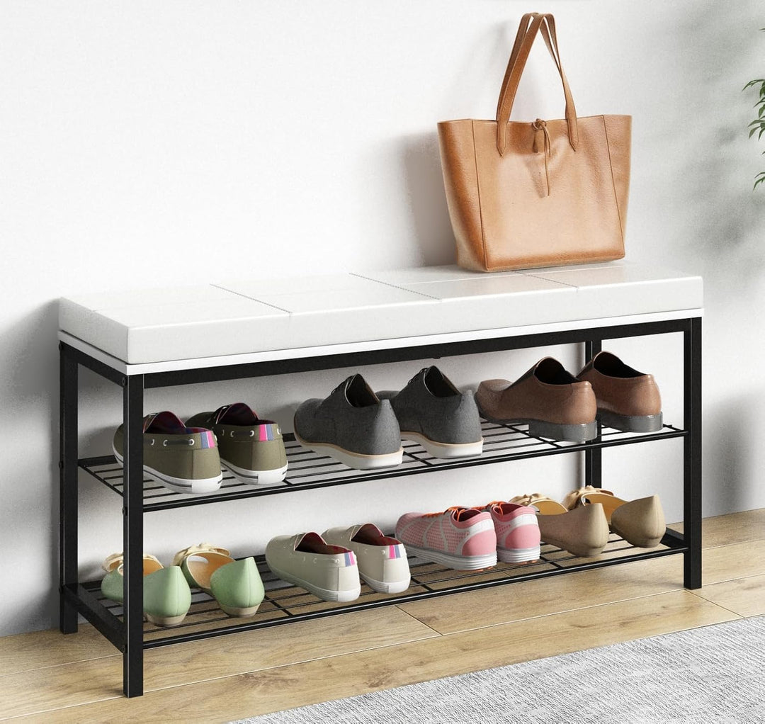VCM Schuhregal | Masse ca. H. 48 x B. 90 x T. 30 cm | Sitzbank im Industrie Style Design | Schuhbank