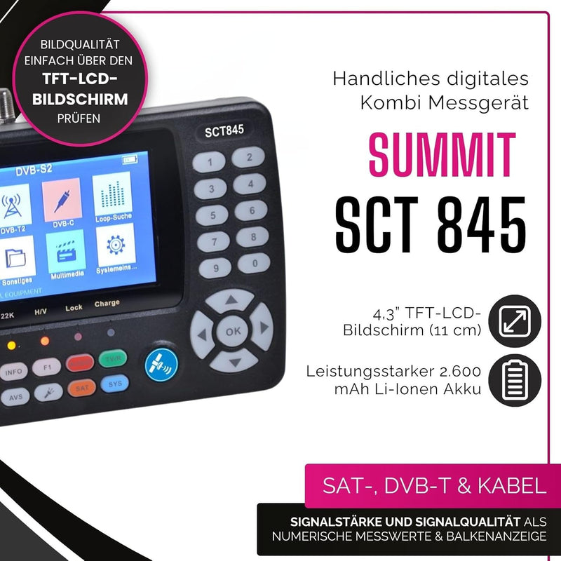 Summit SCT 845 Satelliten Messgerät I Sat Finder für DVB-S/S2, DVB-T/T2 & DVB-C I Digitales Messgerä