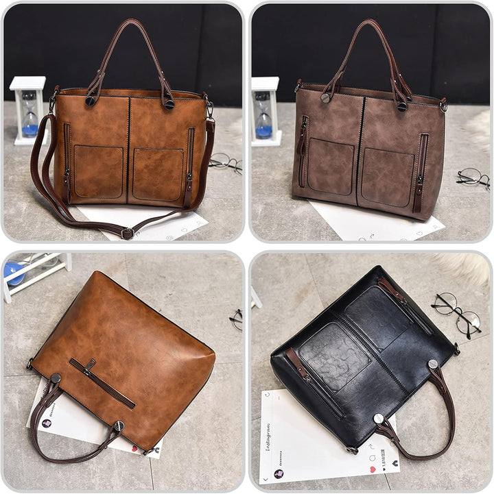 PORRASSO Retro Handtasche Damen Schultertasche Gross Henkeltaschen Frauen PU Leder Umhängetasche für