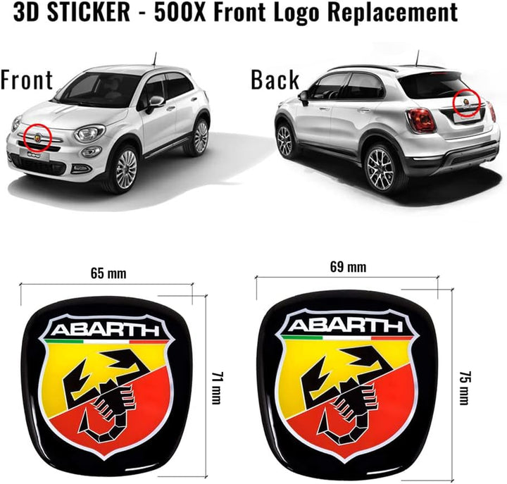 Abarth Offizielles 3D-Logo-Aufkleber für FIAT 500X, vorne und hinten, 75 x 69 mm, 71 x 65 mm, rot (2