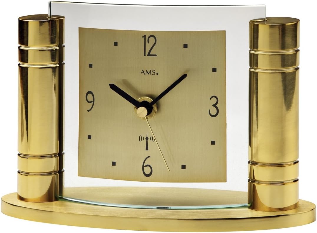 AMS Funk Tischuhr , silberfarbenes Metallgehäuse , Aluminium - Zifferblatt