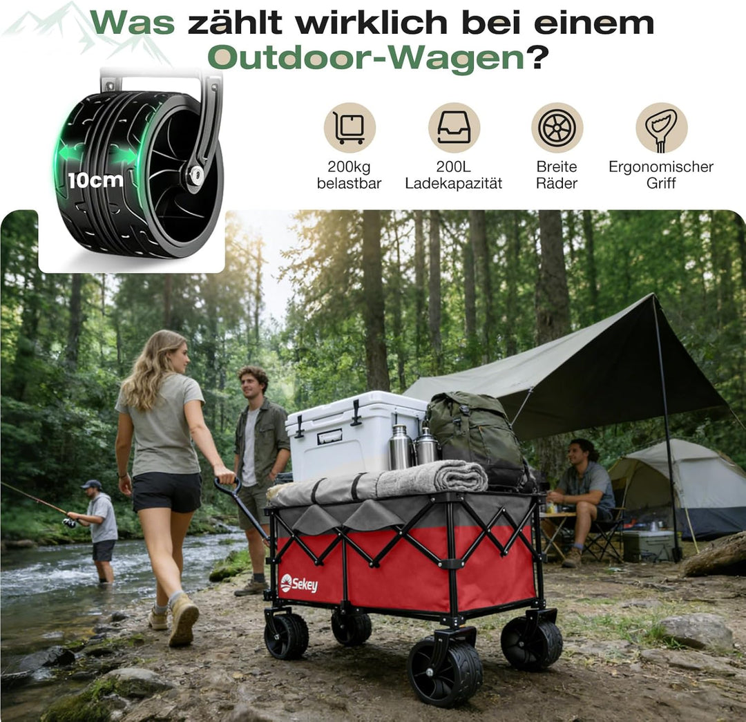 Sekey XXL Plus Bollerwagen Faltbar 200L 200KG Belastbar, Faltbollerwagen mit Extra Breite 17x10 cm A