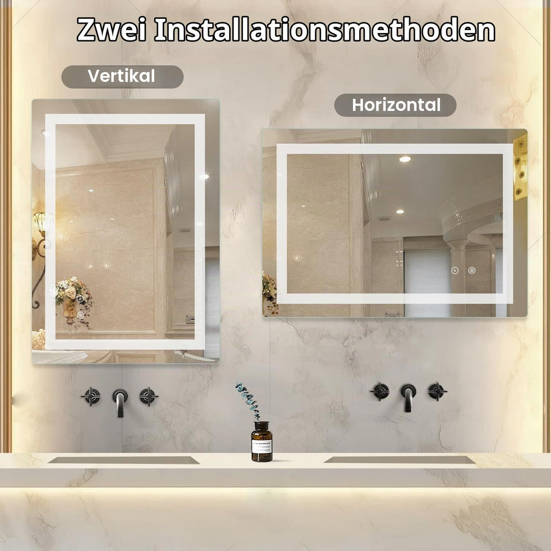 SaniteModar LED Badspiegel 60x100cm, Badezimmerspiegel mit Beleuchtung Beschlagfrei, Wandspiegel mit