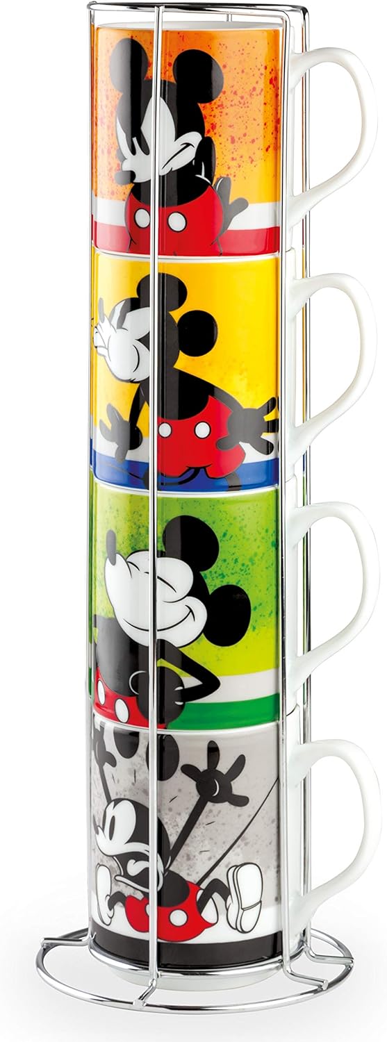 Egan 4 Teilig Stapelbare Mug Set Mickey I Am + Metalrack ML. 350 PWM21I/4AM Mehrfarbig
