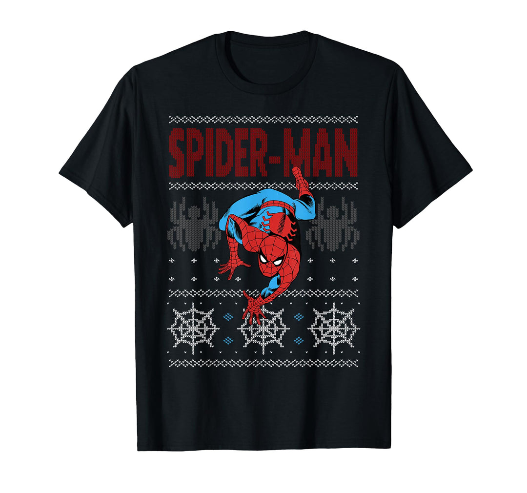 Womens Marvel Spider-Man Crawl Ugly Sweater Graphic T-Shirt Medium Navy